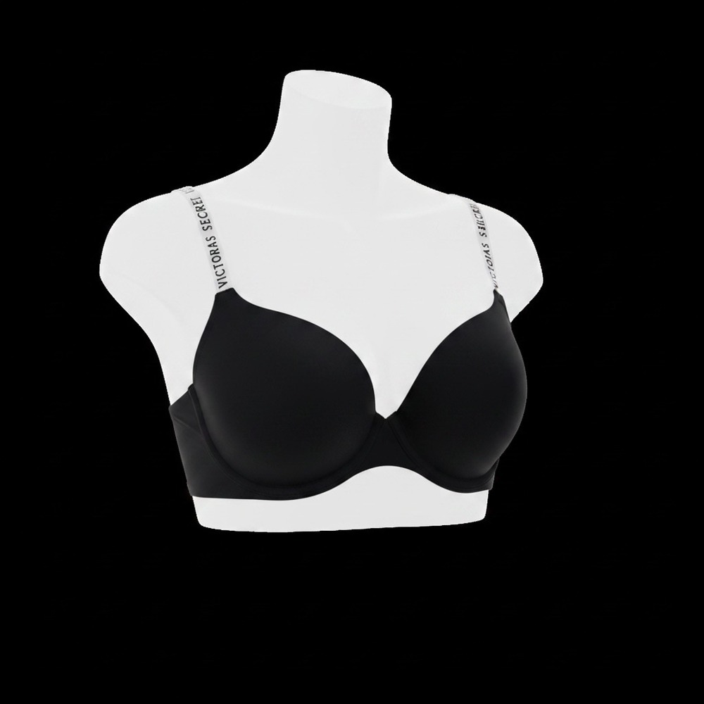 Victorias Secret T-Shirt Bra Black Logo Straps Lightly Lined Full Coverage 32DD